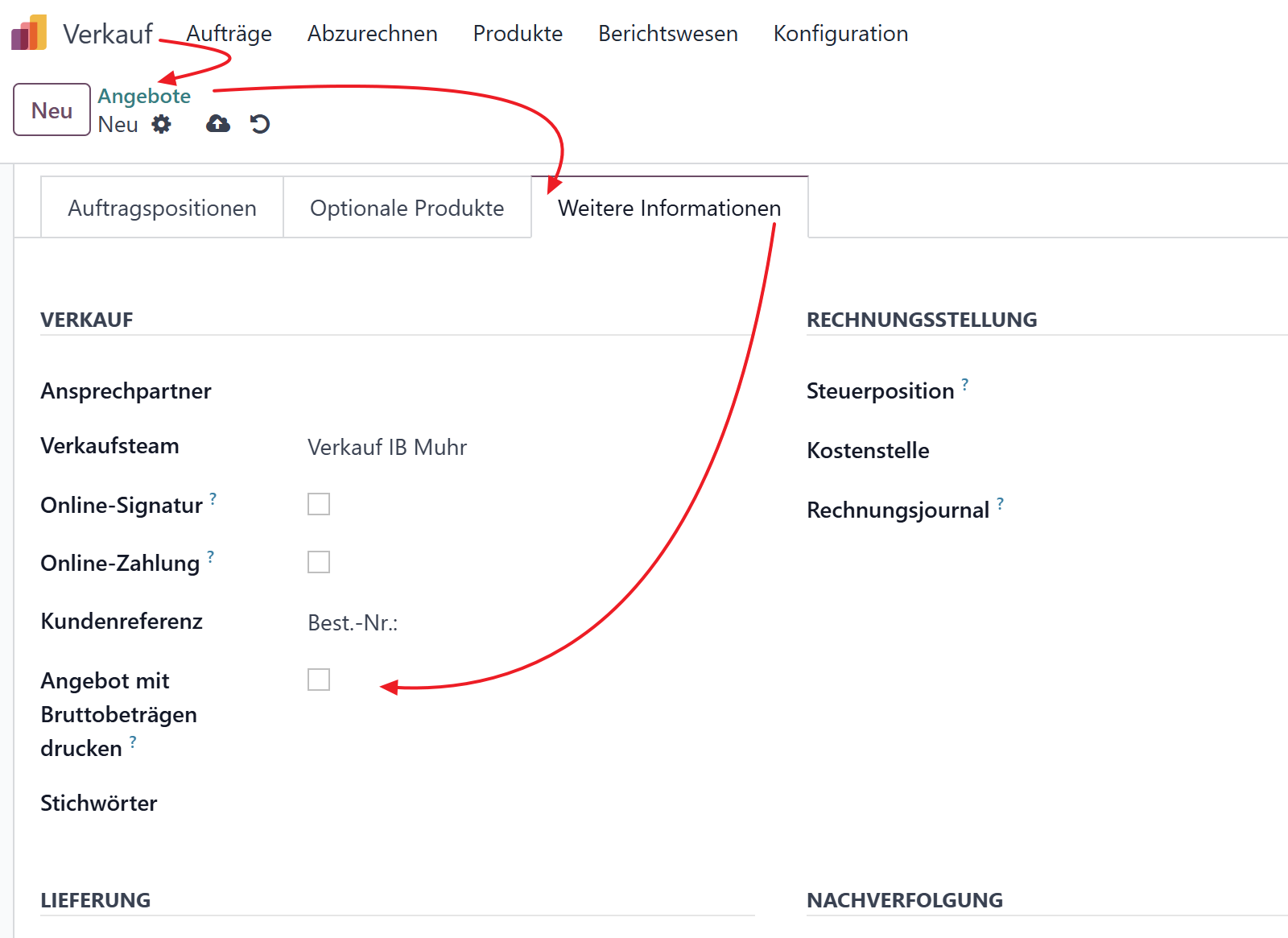 Angebot-Formular mit BRUTTO-Option