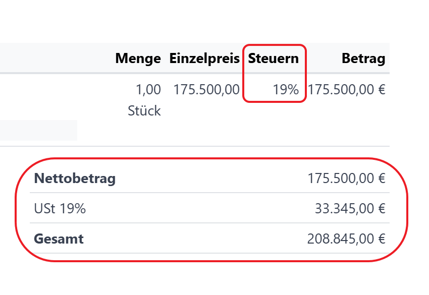 Angebot im BRUTTO-Modus