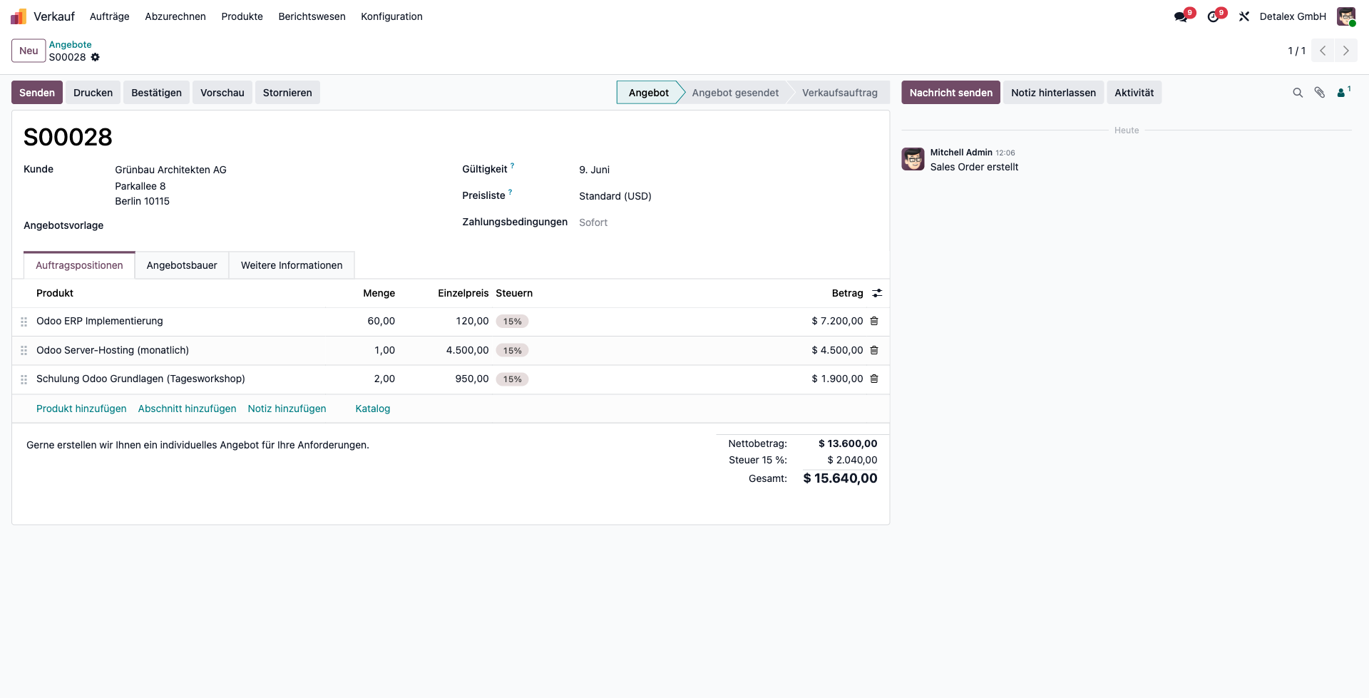 Angebot in Odoo