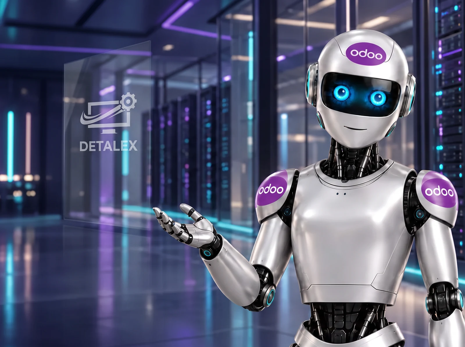 Oddy, die Detalex KI-Assistentin, im Rechenzentrum für Odoo Community Hosting